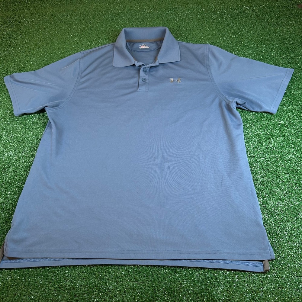 Under Armour HeatGear Polo Shirt Athletic Golf Short Sleeve Blue Mens Large
